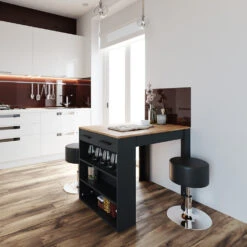 Bartisch Set "Repose" Anthrazit/Goldkraft Eiche 67 X 100 Cm Mit 2 Barhockern Vicco -Vicco m3355 hs 04 ol