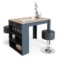 Bartisch Set "Repose" Anthrazit/Goldkraft Eiche 67 X 100 Cm Mit 2 Barhockern Vicco -Vicco m3355 hs 07 ol