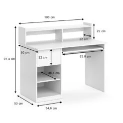 Schreibtisch "Keno" Weiß 106 X 60 Cm Vicco 12 Schreibtisch "Keno" Weiß 106 X 60 Cm Vicco -Vicco m3364 03 ol