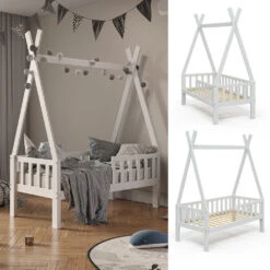 Tipi-Bett "Tipi" Weiß 70x140 Cm Mit Rausfallschutz Vitalispa -Vicco m3384 02 ol