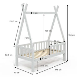 Tipi-Bett "Tipi" Weiß 70x140 Cm Mit Rausfallschutz Vitalispa -Vicco m3384 03 ol