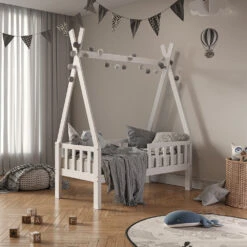 Tipi-Bett "Tipi" Weiß 70x140 Cm Mit Rausfallschutz Vitalispa