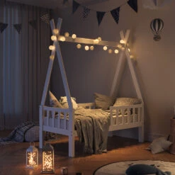 Tipi-Bett "Tipi" Weiß 70x140 Cm Mit Rausfallschutz Vitalispa -Vicco m3384 06 ol