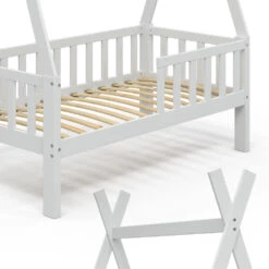 Tipi-Bett "Tipi" Weiß 70x140 Cm Mit Rausfallschutz Vitalispa -Vicco m3384 07 ol