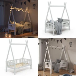 Tipi-Bett "Tipi" Weiß 70x140 Cm Mit Rausfallschutz Vitalispa -Vicco m3384 08 ol