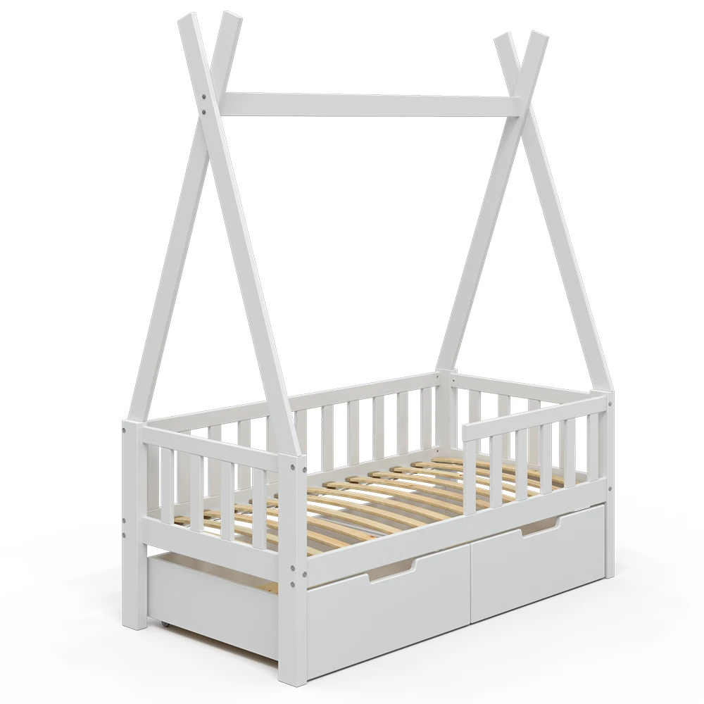 Tipi-Bett "Tipi" Weiß 70x140 Cm Mit Rausfallschutz Und Schubladen Vitalispa 4 Tipi-Bett "Tipi" Weiß 70x140 Cm Mit Rausfallschutz Und Schubladen Vitalispa – Bild 2