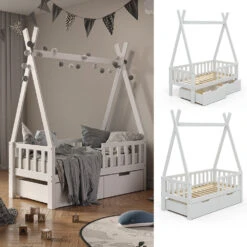 Tipi-Bett "Tipi" Weiß 70x140 Cm Mit Rausfallschutz Und Schubladen Vitalispa 12 Tipi-Bett "Tipi" Weiß 70x140 Cm Mit Rausfallschutz Und Schubladen Vitalispa -Vicco m3384 2s 02 ol