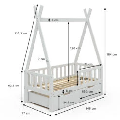 Tipi-Bett "Tipi" Weiß 70x140 Cm Mit Rausfallschutz Und Schubladen Vitalispa 13 Tipi-Bett "Tipi" Weiß 70x140 Cm Mit Rausfallschutz Und Schubladen Vitalispa -Vicco m3384 2s 03 ol