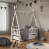 Tipi-Bett "Tipi" Weiß 70x140 Cm Mit Rausfallschutz Und Schubladen Vitalispa -Vicco m3384 2s 04 ol