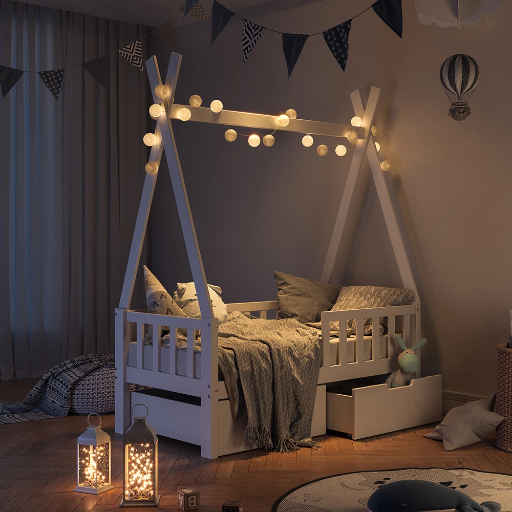 Tipi-Bett "Tipi" Weiß 70x140 Cm Mit Rausfallschutz Und Schubladen Vitalispa 8 Tipi-Bett "Tipi" Weiß 70x140 Cm Mit Rausfallschutz Und Schubladen Vitalispa – Bild 6