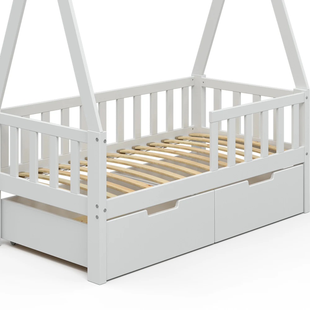 Tipi-Bett "Tipi" Weiß 70x140 Cm Mit Rausfallschutz Und Schubladen Vitalispa 9 Tipi-Bett "Tipi" Weiß 70x140 Cm Mit Rausfallschutz Und Schubladen Vitalispa – Bild 7