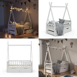 Tipi-Bett "Tipi" Weiß 70x140 Cm Mit Rausfallschutz Und Schubladen Vitalispa 17 Tipi-Bett "Tipi" Weiß 70x140 Cm Mit Rausfallschutz Und Schubladen Vitalispa -Vicco m3384 2s 08 ol