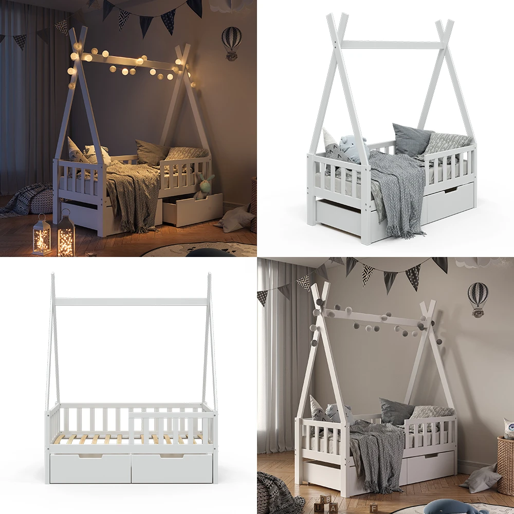 Tipi-Bett "Tipi" Weiß 70x140 Cm Mit Rausfallschutz Und Schubladen Vitalispa 10 Tipi-Bett "Tipi" Weiß 70x140 Cm Mit Rausfallschutz Und Schubladen Vitalispa – Bild 8