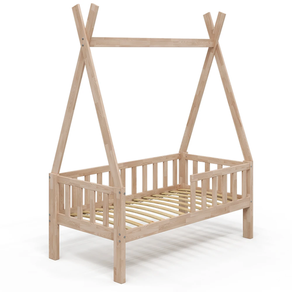 Tipi-Bett "Tipi" Naturholz 70x140 Cm Mit Rausfallschutz Vitalispa 4 Tipi-Bett "Tipi" Naturholz 70x140 Cm Mit Rausfallschutz Vitalispa – Bild 2