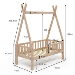 Tipi-Bett "Tipi" Naturholz 70x140 Cm Mit Rausfallschutz Vitalispa 13 Tipi-Bett "Tipi" Naturholz 70x140 Cm Mit Rausfallschutz Vitalispa -Vicco m3385 03 ol