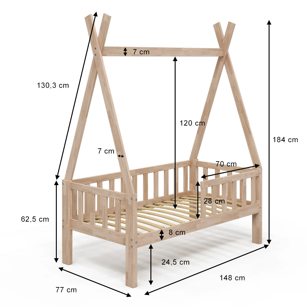 Tipi-Bett "Tipi" Naturholz 70x140 Cm Mit Rausfallschutz Vitalispa 6 Tipi-Bett "Tipi" Naturholz 70x140 Cm Mit Rausfallschutz Vitalispa – Bild 4