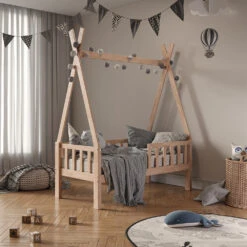 Tipi-Bett "Tipi" Naturholz 70x140 Cm Mit Rausfallschutz Vitalispa