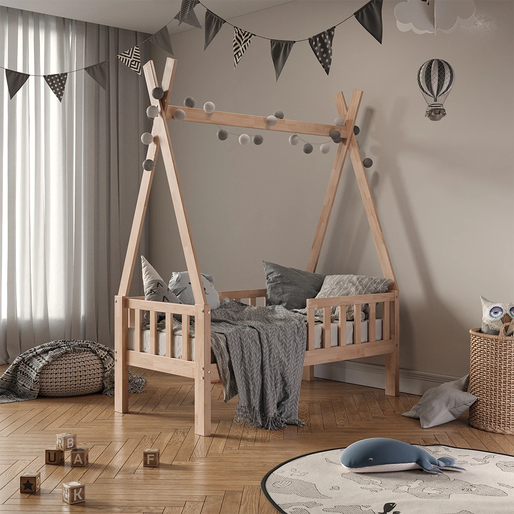 Tipi-Bett "Tipi" Naturholz 70x140 Cm Mit Rausfallschutz Vitalispa 3 Tipi-Bett "Tipi" Naturholz 70x140 Cm Mit Rausfallschutz Vitalispa