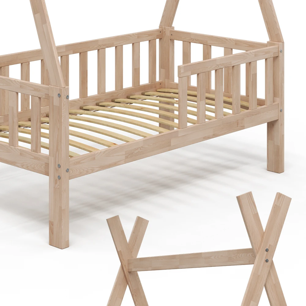 Tipi-Bett "Tipi" Naturholz 70x140 Cm Mit Rausfallschutz Vitalispa 9 Tipi-Bett "Tipi" Naturholz 70x140 Cm Mit Rausfallschutz Vitalispa – Bild 7