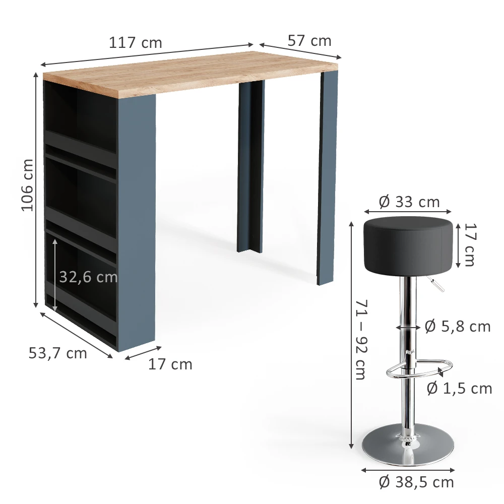 Bartisch Set Eiche/Anthrazit 117 X 57 Cm Mit 2 Barhockern Vicco 5 Bartisch Set Eiche/Anthrazit 117 X 57 Cm Mit 2 Barhockern Vicco – Bild 3