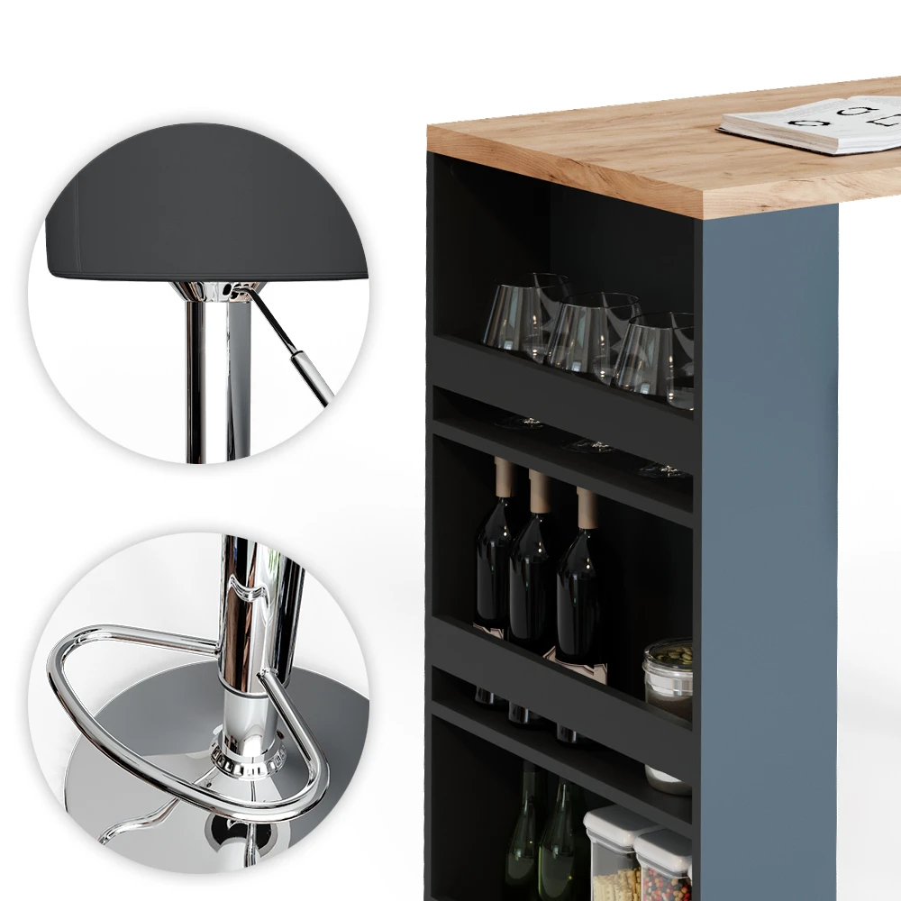 Bartisch Set Eiche/Anthrazit 117 X 57 Cm Mit 2 Barhockern Vicco 8 Bartisch Set Eiche/Anthrazit 117 X 57 Cm Mit 2 Barhockern Vicco – Bild 6