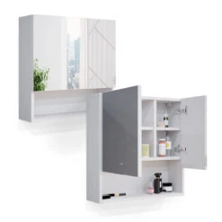 Bad Spiegelschrank "Irma" Weiß Hochglanz 54 X 55 Cm Vicco -Vicco m3403 07 ol