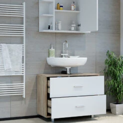 Badmöbel Set "Ilias" Sonoma/Weiß 2 Teile, Unterschrank 80 Cm Vicco -Vicco m3510 05 ol