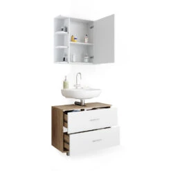 Badmöbel Set "Ilias" Sonoma/Weiß 2 Teile, Unterschrank 80 Cm Vicco -Vicco m3510 07 ol