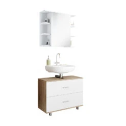 Badmöbel Set "Ilias" Sonoma/Weiß 2 Teile, Unterschrank 80 Cm Vicco -Vicco m3510 08 ol