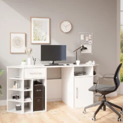 Schreibtisch "Houston" Weiß 181 X 66.5 Cm Mit Ablageflächen Vicco