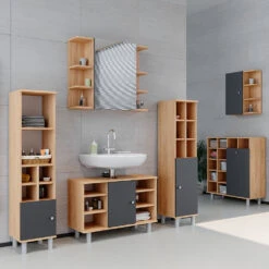 Badmöbel Set "Fynn" Goldkraft Eiche/Anthrazit 3 Teile, Mit Midischrank Tür Groß Vicco 12 Badmöbel Set "Fynn" Goldkraft Eiche/Anthrazit 3 Teile, Mit Midischrank Tür Groß Vicco -Vicco m3554 04 ol
