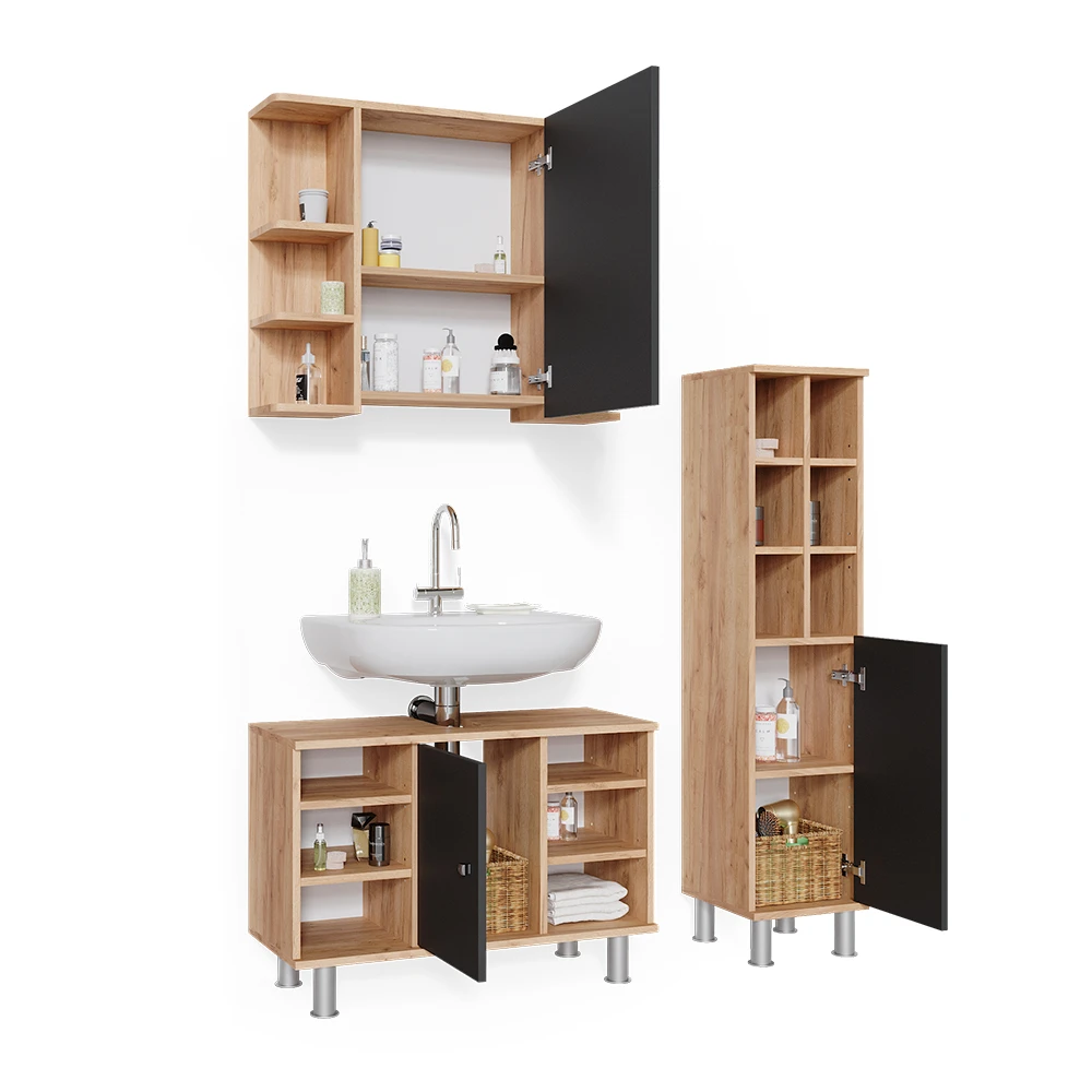 Badmöbel Set "Fynn" Goldkraft Eiche/Anthrazit 3 Teile, Mit Midischrank Tür Groß Vicco 9 Badmöbel Set "Fynn" Goldkraft Eiche/Anthrazit 3 Teile, Mit Midischrank Tür Groß Vicco – Bild 7