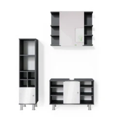 Badmöbel Set "Fynn" Anthrazit/Weiß 3 Teile, Mit Midischrank Tür Klein Vicco