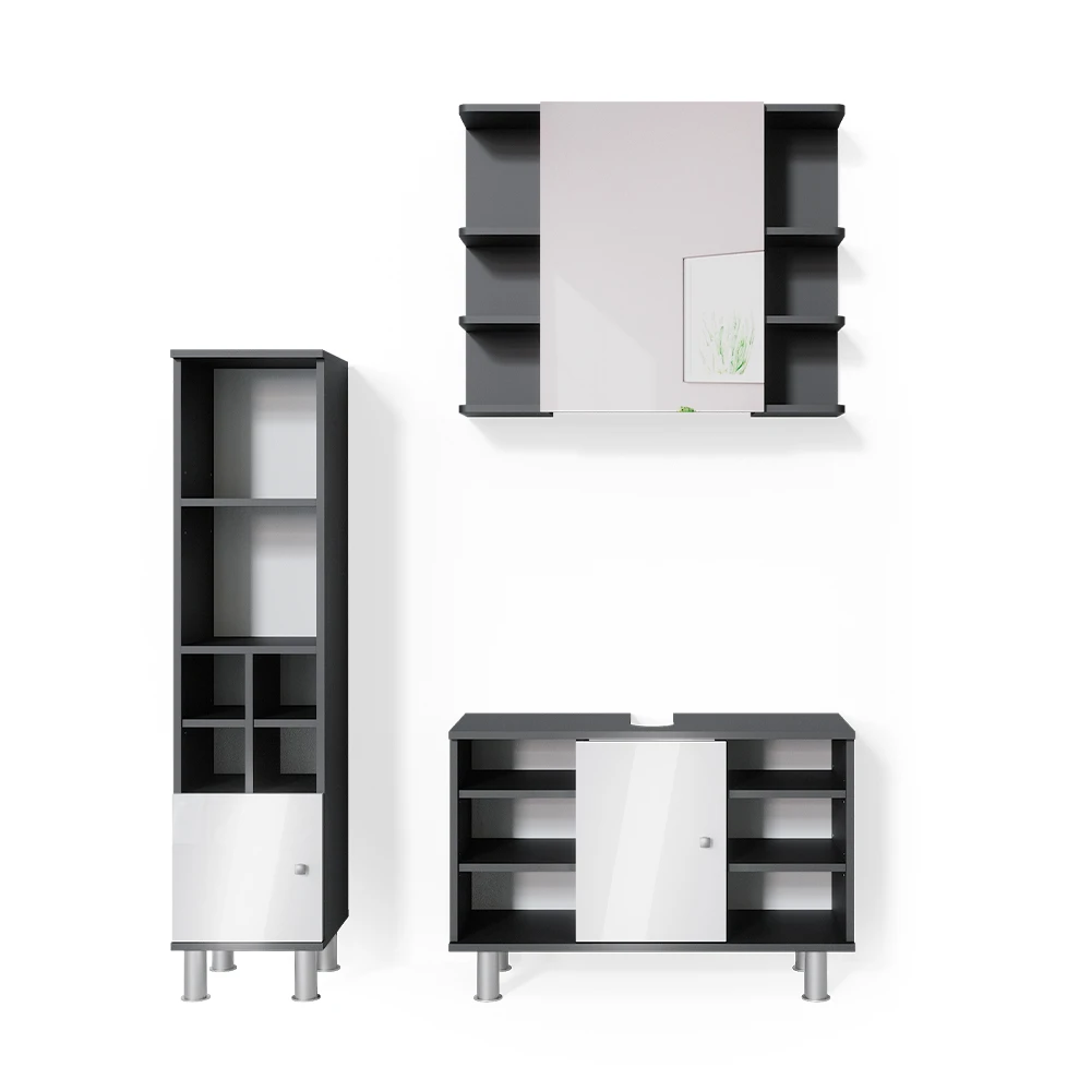 Badmöbel Set "Fynn" Anthrazit/Weiß 3 Teile, Mit Midischrank Tür Klein Vicco 3 Badmöbel Set "Fynn" Anthrazit/Weiß 3 Teile, Mit Midischrank Tür Klein Vicco