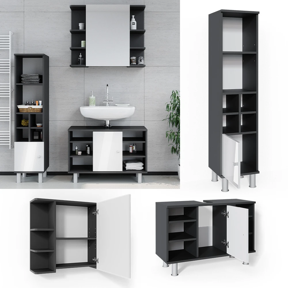 Badmöbel Set "Fynn" Anthrazit/Weiß 3 Teile, Mit Midischrank Tür Klein Vicco 4 Badmöbel Set "Fynn" Anthrazit/Weiß 3 Teile, Mit Midischrank Tür Klein Vicco – Bild 2