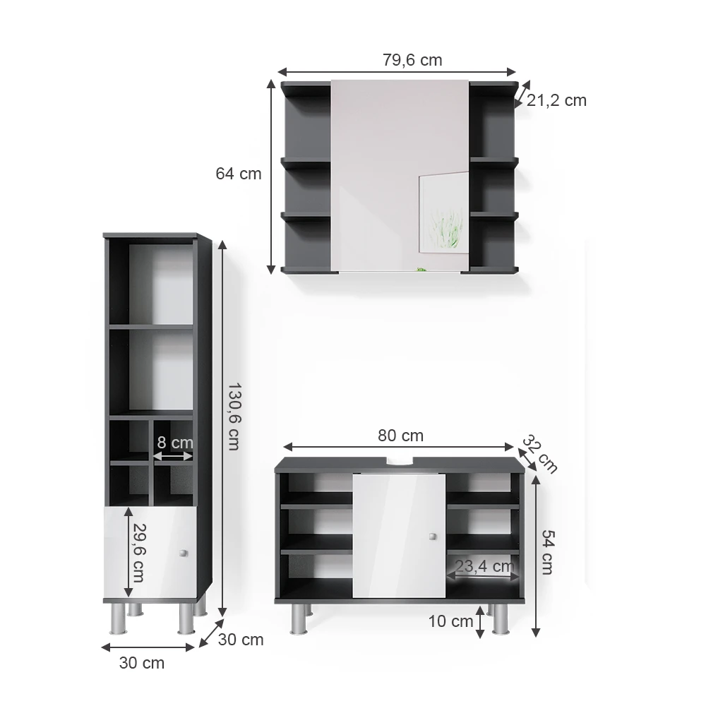 Badmöbel Set "Fynn" Anthrazit/Weiß 3 Teile, Mit Midischrank Tür Klein Vicco 5 Badmöbel Set "Fynn" Anthrazit/Weiß 3 Teile, Mit Midischrank Tür Klein Vicco – Bild 3