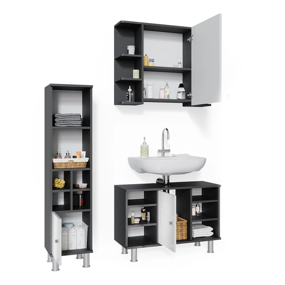 Badmöbel Set "Fynn" Anthrazit/Weiß 3 Teile, Mit Midischrank Tür Klein Vicco 9 Badmöbel Set "Fynn" Anthrazit/Weiß 3 Teile, Mit Midischrank Tür Klein Vicco – Bild 7
