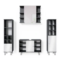Badmöbel Set "Fynn" Anthrazit/Weiß 4 Teile, Mit Midischränke Vicco