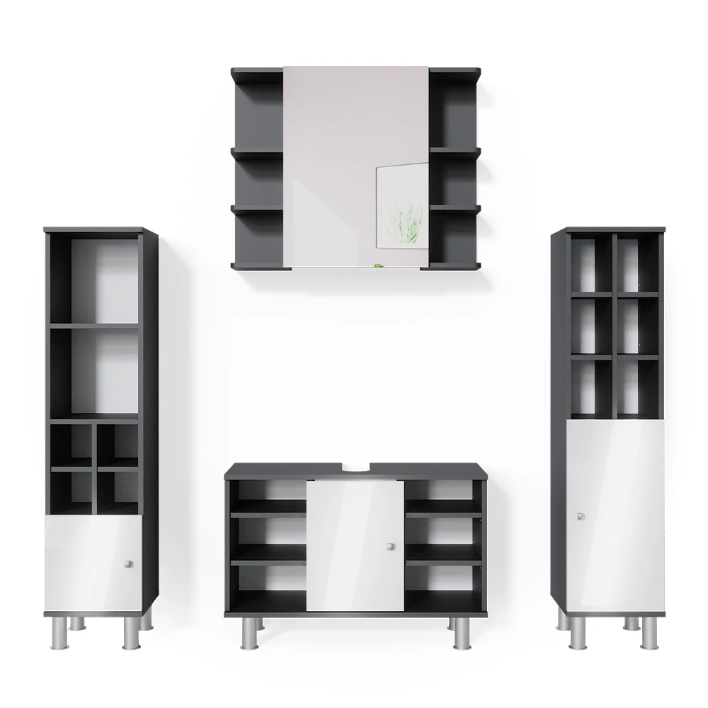 Badmöbel Set "Fynn" Anthrazit/Weiß 4 Teile, Mit Midischränke Vicco 3 Badmöbel Set "Fynn" Anthrazit/Weiß 4 Teile, Mit Midischränke Vicco