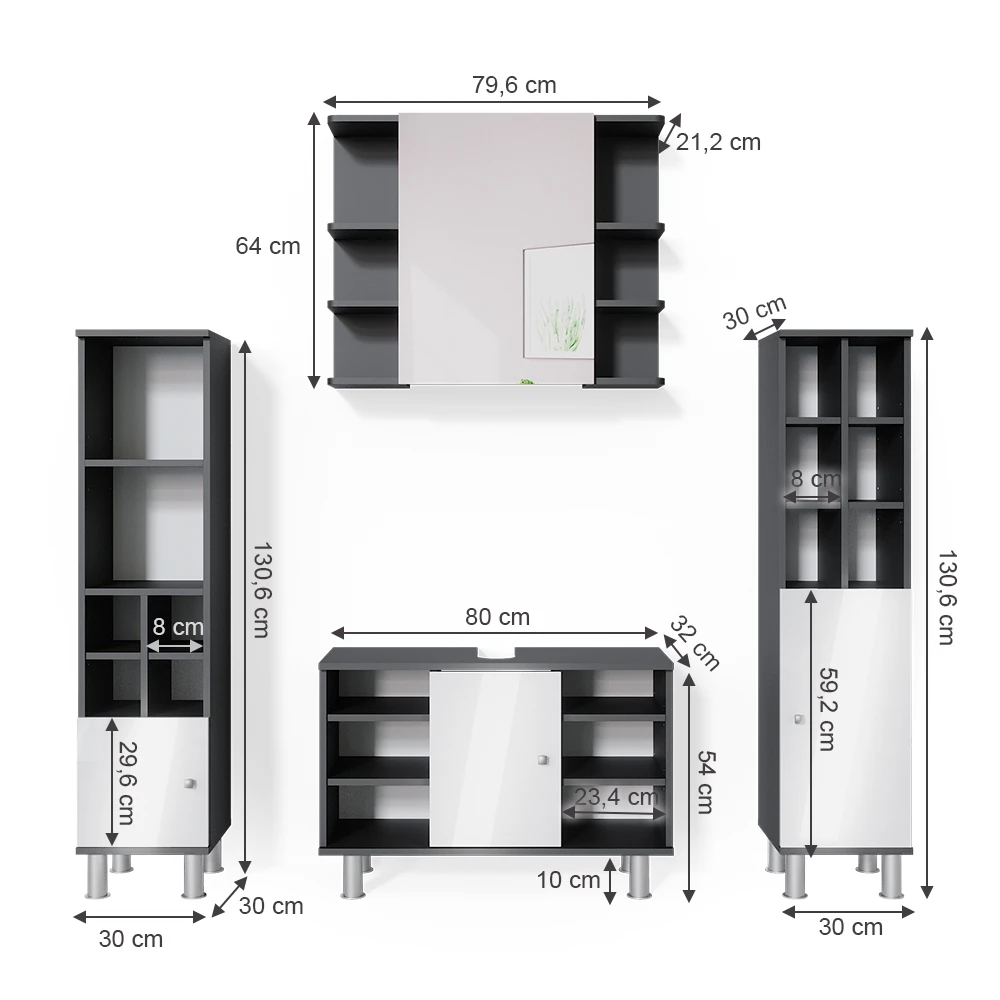 Badmöbel Set "Fynn" Anthrazit/Weiß 4 Teile, Mit Midischränke Vicco 5 Badmöbel Set "Fynn" Anthrazit/Weiß 4 Teile, Mit Midischränke Vicco – Bild 3