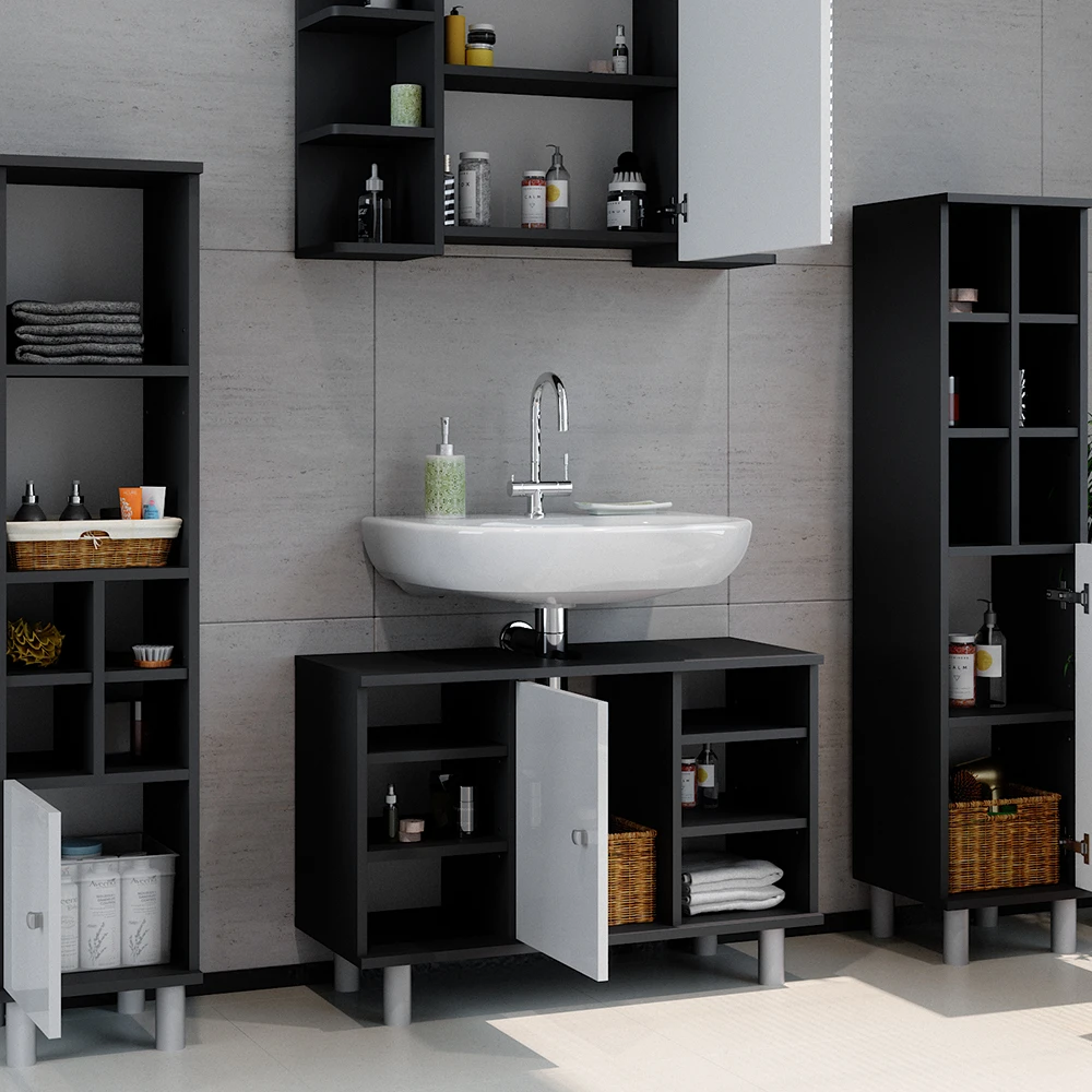 Badmöbel Set "Fynn" Anthrazit/Weiß 4 Teile, Mit Midischränke Vicco 7 Badmöbel Set "Fynn" Anthrazit/Weiß 4 Teile, Mit Midischränke Vicco – Bild 5