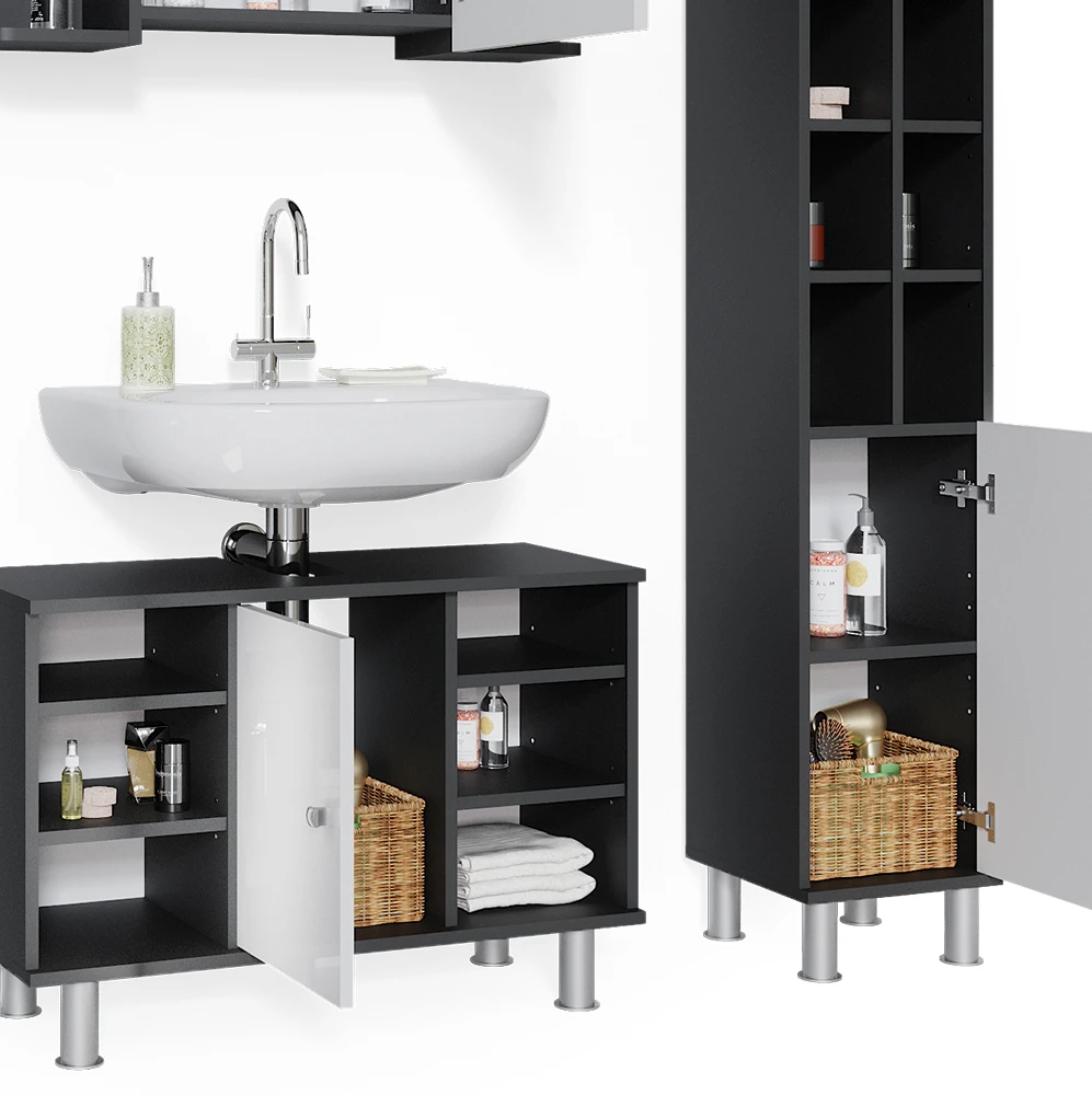 Badmöbel Set "Fynn" Anthrazit/Weiß 4 Teile, Mit Midischränke Vicco 8 Badmöbel Set "Fynn" Anthrazit/Weiß 4 Teile, Mit Midischränke Vicco – Bild 6