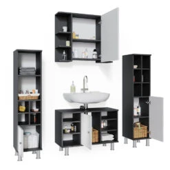 Badmöbel Set "Fynn" Anthrazit/Weiß 4 Teile, Mit Midischränke Vicco 15 Badmöbel Set "Fynn" Anthrazit/Weiß 4 Teile, Mit Midischränke Vicco -Vicco m3560 07 ol