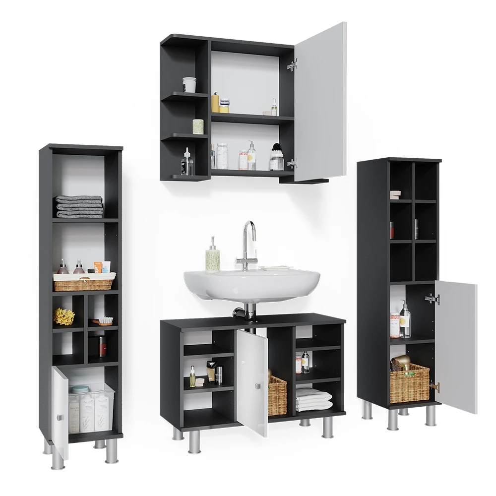 Badmöbel Set "Fynn" Anthrazit/Weiß 4 Teile, Mit Midischränke Vicco 9 Badmöbel Set "Fynn" Anthrazit/Weiß 4 Teile, Mit Midischränke Vicco – Bild 7