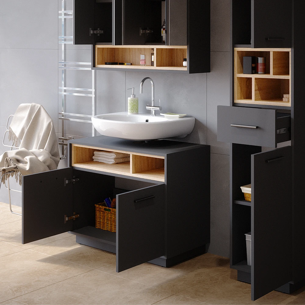 Waschbeckenunterschrank "Beatrice" Anthrazit/Sonoma 80 X 64 Cm Vicco 7 Waschbeckenunterschrank "Beatrice" Anthrazit/Sonoma 80 X 64 Cm Vicco – Bild 5