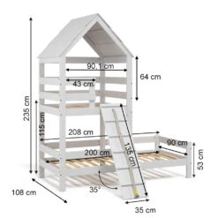 Hausbett "Teddy" Weiß 90x200 Cm Mit 2 Matratzen Vitalispa 12 Hausbett "Teddy" Weiß 90x200 Cm Mit 2 Matratzen Vitalispa -Vicco m3612 03 ol