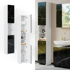 Badschrank "Nero" Marmor 30 X 195 Cm Mit Türen, Und Offenen Fächern Vicco -Vicco m3735 02 ol
