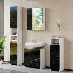 Badschrank "Nero" Marmor 30 X 195 Cm Mit Türen, Und Offenen Fächern Vicco -Vicco m3735 04 ol