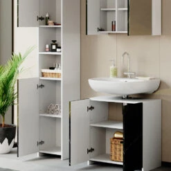 Badschrank "Nero" Marmor 30 X 195 Cm Mit Türen, Und Offenen Fächern Vicco -Vicco m3735 05 ol