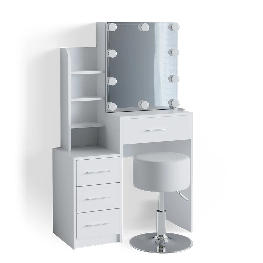 Schminktisch "Conrada" Weiß 80 Cm Mit LED Beleuchtung Und Hocker Vicco 3 Schminktisch "Conrada" Weiß 80 Cm Mit LED Beleuchtung Und Hocker Vicco